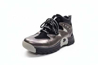 Sneakers bambina La Giostra 320 Nero e Grigio, Vera Pelle, 28 EU