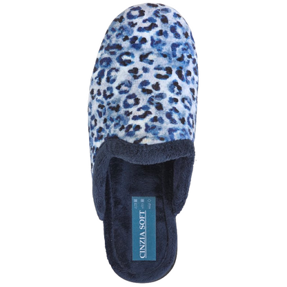 Cinzia Soft, IEA83019, Ciabatte Pantofole Azzurro Blu Velour Animalier Leopardato, Comfort