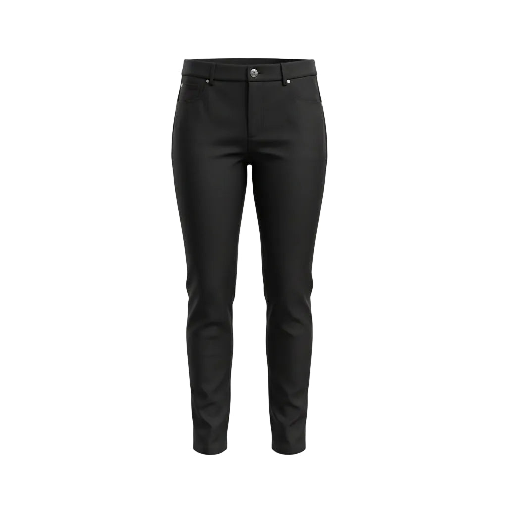 Pantaloni elasticizzati da donna, Nero Giardini, Nero, punto milano, con bottone gioiello e zip