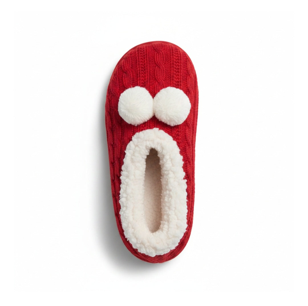 Pantofole lana rossa con foderna sherpa bianca pompom Gladys Home, 40/41