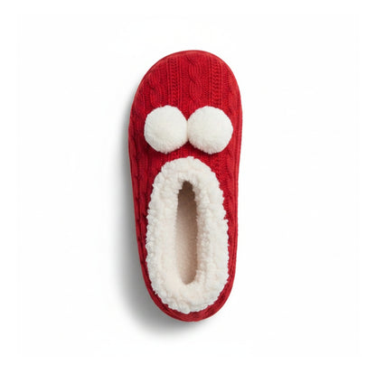 Pantofole lana rossa con foderna sherpa bianca pompom Gladys Home, 40/41