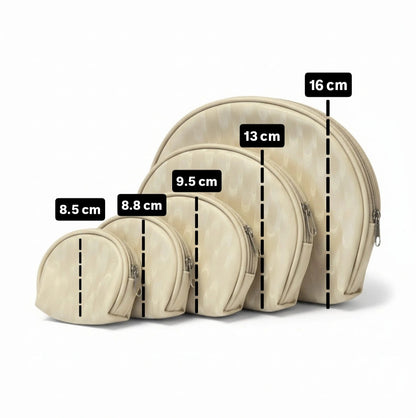 Set 5 pezzi da viaggio, Porta monete, Beauty case, Porta trucchi, Beige