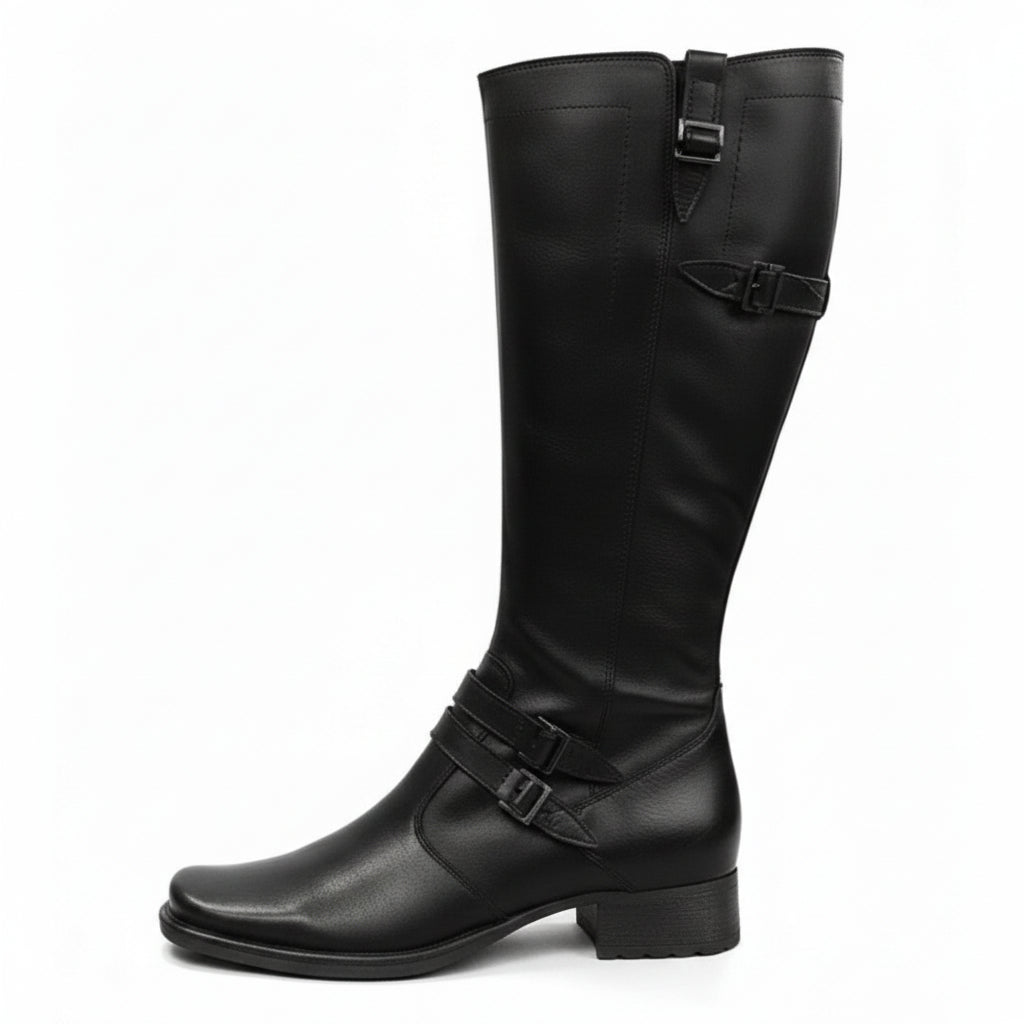 Stivali bassi da Donna NeroGiardini 00520 Vera Pelle, Zip, Fibbie, Nero, Tacco a blocco