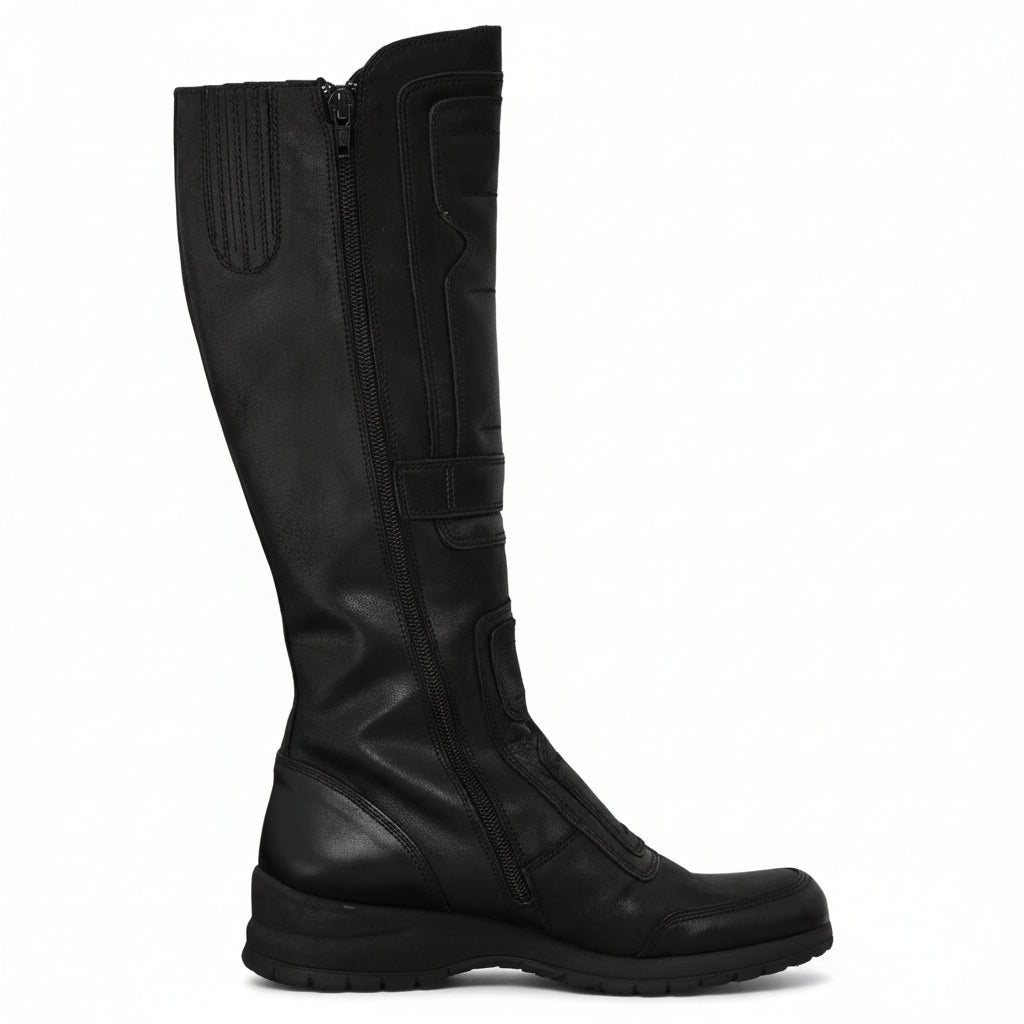 Stivali biker Donna NeroGiardini 00440, Zip, strappi, Vera pelle, Nero