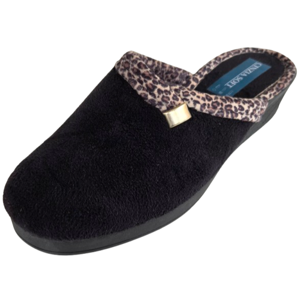 Cinzia Soft, IEA3506, Ciabatte Pantofole Donna in Velour Nero con Bordo Leopardato, Comfort