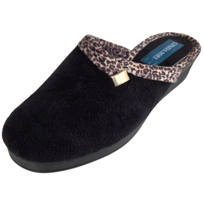 Cinzia Soft, IEA3506, Ciabatte Pantofole Donna in Velour Nero con Bordo Leopardato, Comfort