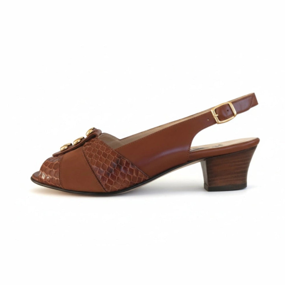 Sandali Donna Confort 1556 tacco 4 cm, Vera Pelle, Cuoio