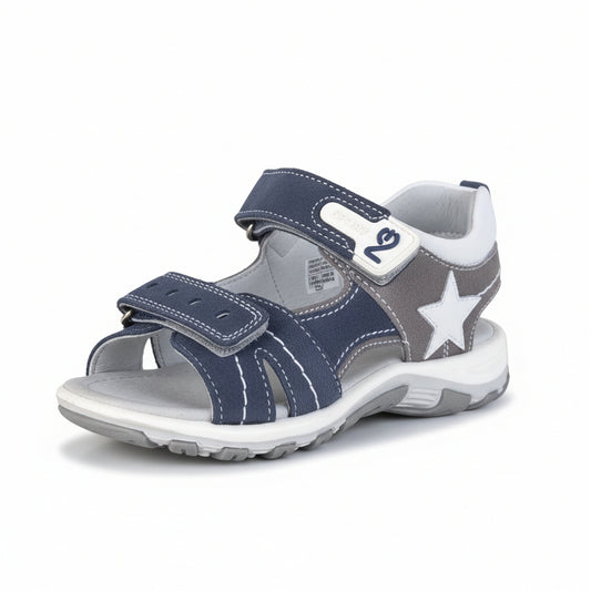 Sandali Bambini Nero Giardini Junior in Vera Pelle – Blu Grigio Bianco con Stella Strappo