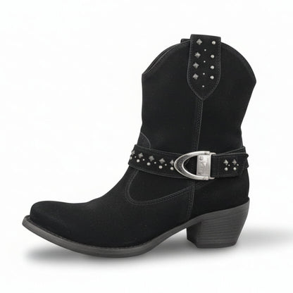 Stivaletti Texani Donna NeroGiardini in Camoscio Nero con borchie, Tacco 5 cm, Cerniera Laterale - Art. A005350D