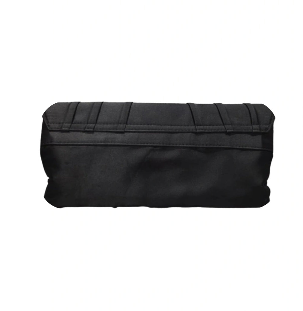 Pochette Elegante, Donna, Raso Nero, con fiore tridimensionale, Clutch a mano, catenina tracolla argento
