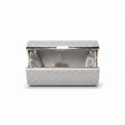 Pochette Cilindrica Donna Mili Argento con Strass e Catena da Sera e Cerimonia