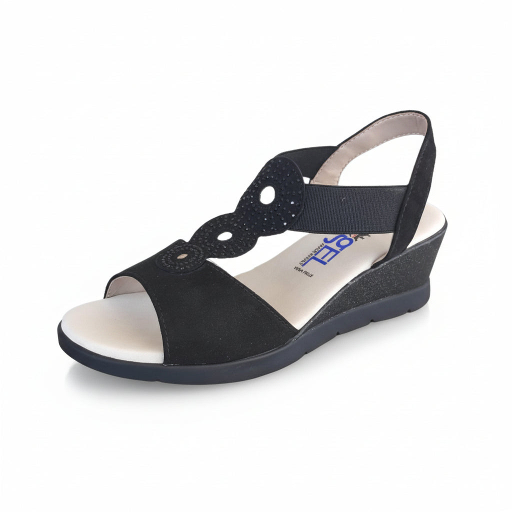 Sandali Cinzia Soft 782395, Vera Pelle, Nero, Strass, Zeppa, 37 IT
