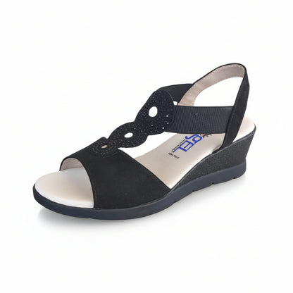 Sandali Cinzia Soft 782395, Vera Pelle, Nero, Strass, Zeppa, 37 IT