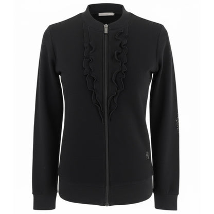 Felpa Donna NeroGiardini A663010D con zip, rouches, toppe di paillettes, Nero, 44 EU