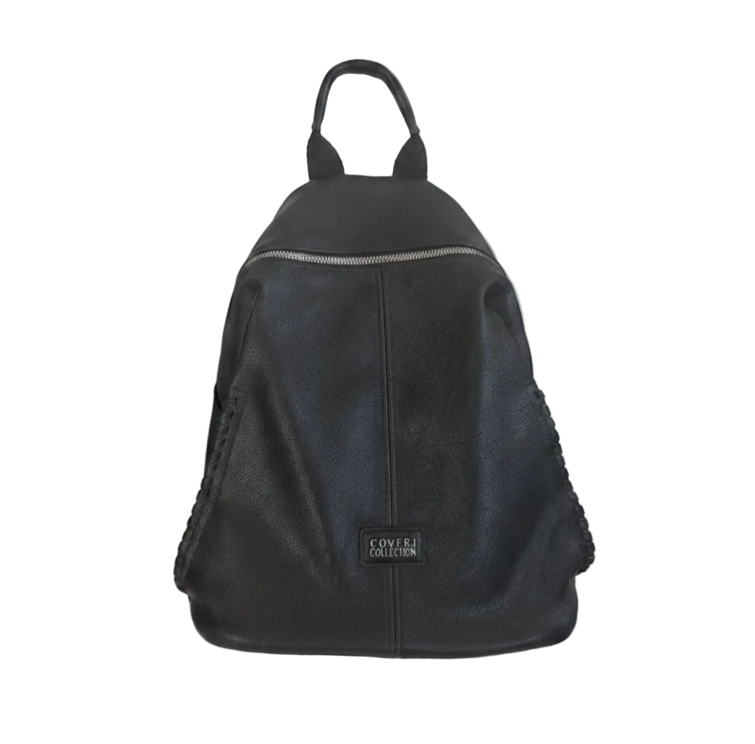 Zaino Coveri Collection in Pelle Nera con Zip 37x34x17 cm