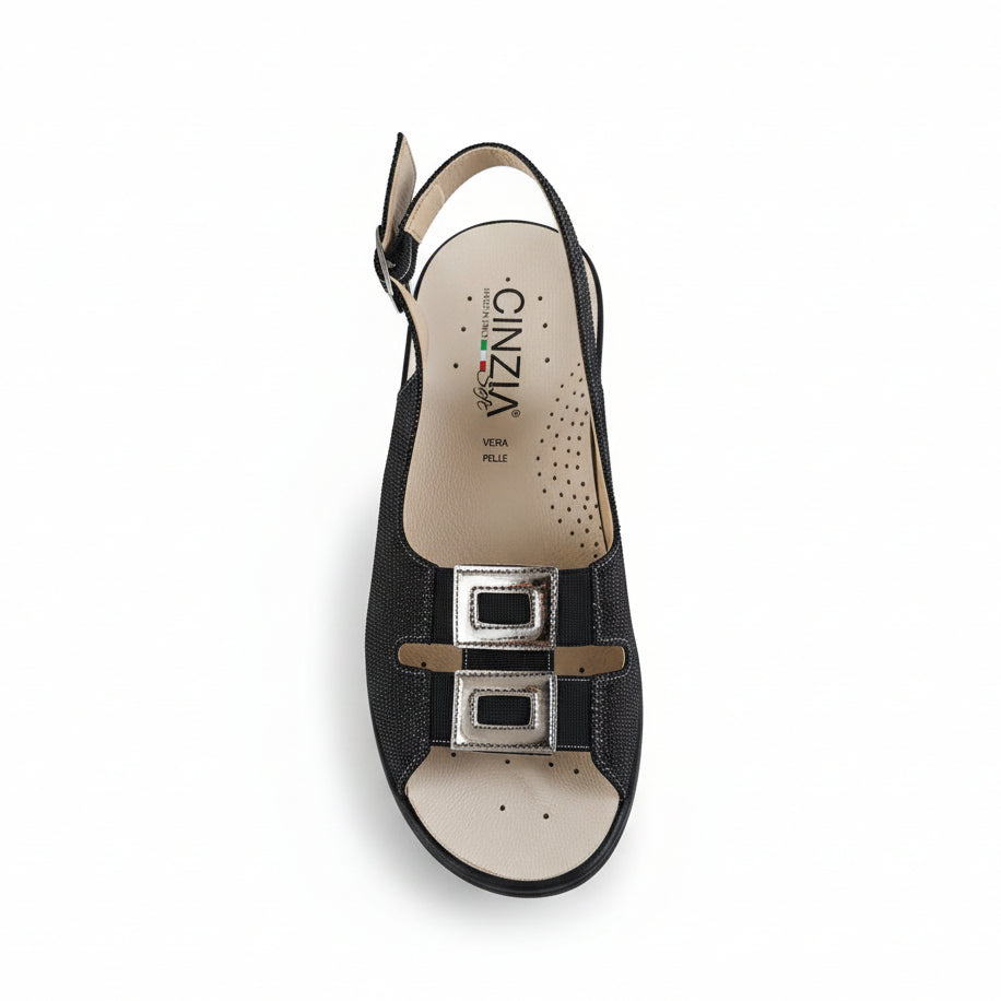 Sandali Donna Cinzia Soft, Nero, Vera Pelle, Zeppa
