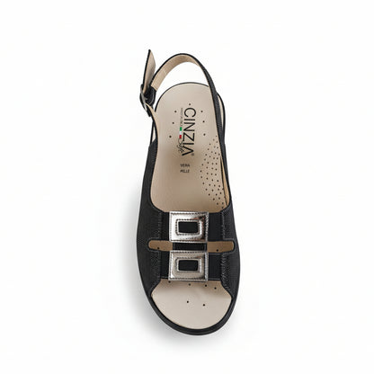 Sandali Donna Cinzia Soft, Nero, Vera Pelle, Zeppa