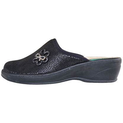 Fly Flot 35959 Ciabatte Pantofole Donna, Ciabatte Chiuse con Plantare Estraibile in Vera Pelle, Nero