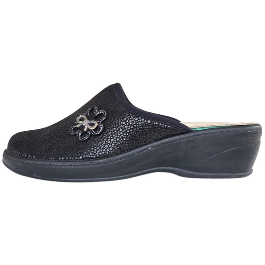 Fly Flot 35959 Ciabatte Pantofole Donna, Ciabatte Chiuse con Plantare Estraibile in Vera Pelle, Nero