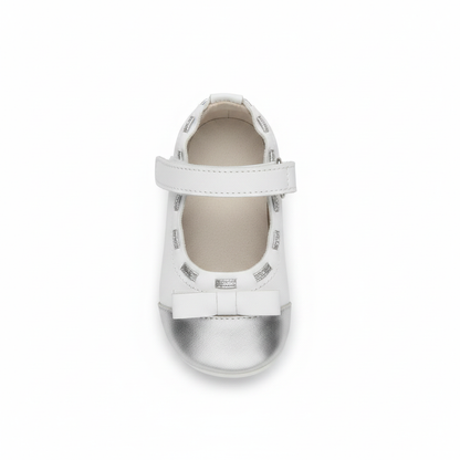 Ballerine Bambina Chicco Pelle Bianco Argento Fiocco Strappo, 18