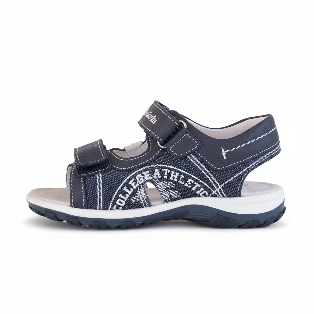 Sandali Bambino Nero Giardini Junior in Vera Pelle e Tela Denim – Blu e Bianco