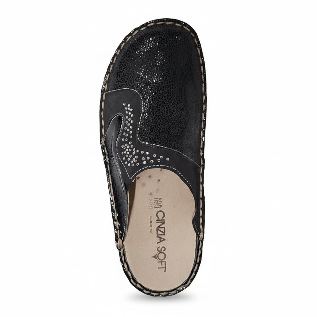 Cinzia Soft Pantofole Ciabatte Donna con Strass, Blu Navy, Vera Pelle, IM24088SD