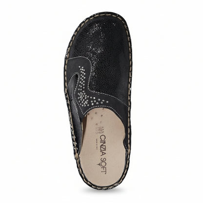 Cinzia Soft Pantofole Ciabatte Donna con Strass, Blu Navy, Vera Pelle, IM24088SD