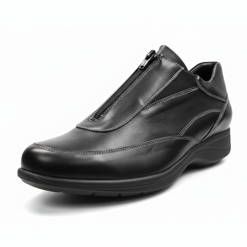 Sneakers Donna, Freemood, con zip ed elastici, Vera Pelle, Nero - 39 EU