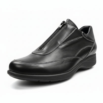 Sneakers Donna, Freemood, con zip ed elastici, Vera Pelle, Nero - 39 EU