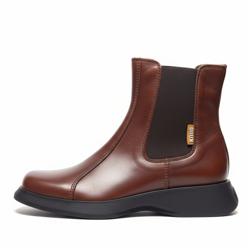 Stivaletti per Bambini KUBO, Vera Pelle di Vitello Marrone con elastico e zip