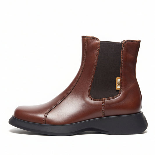 Stivaletti per Bambini KUBO, Vera Pelle di Vitello Marrone con elastico e zip