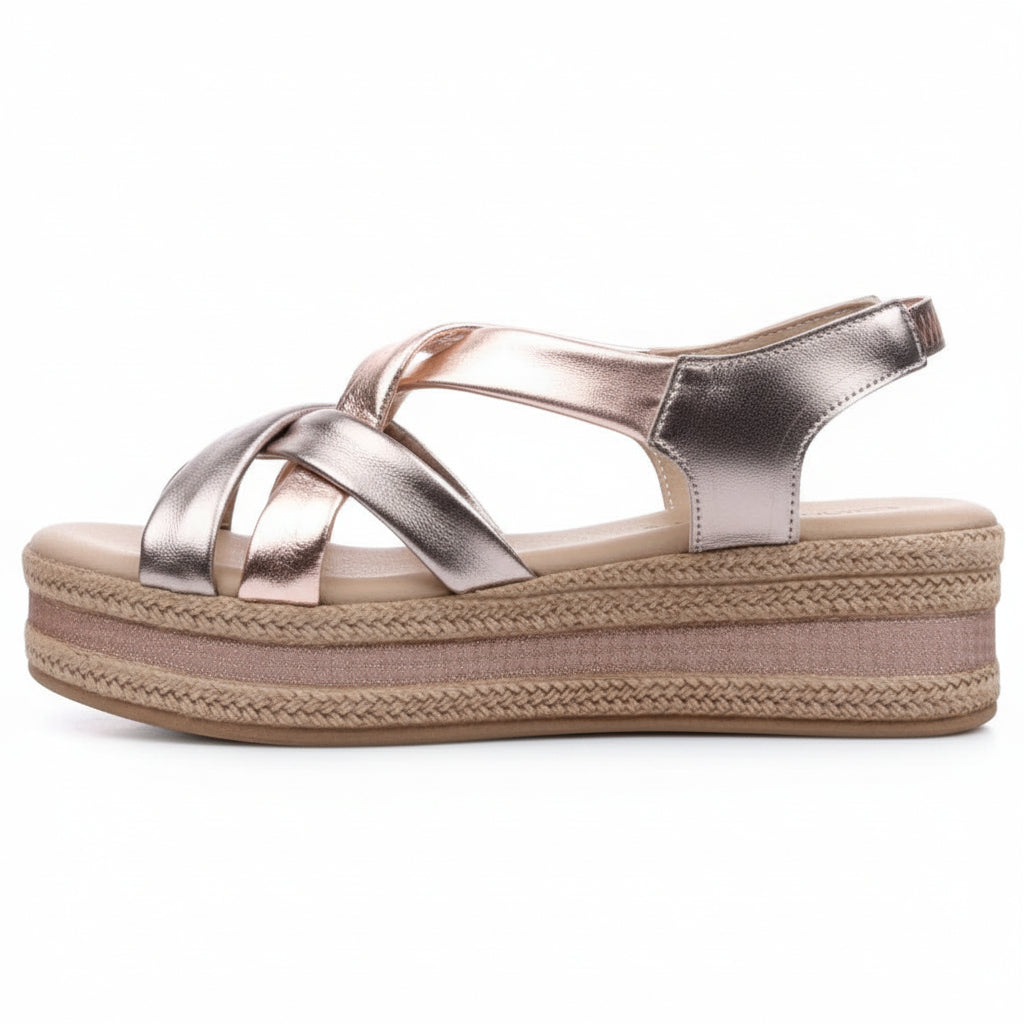 Sandali Donna Cinzia Soft IEL15088 Vera Pelle, Rosa cipria e Argento Laminato, Platform