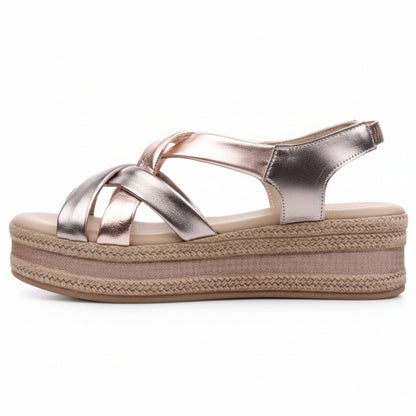 Sandali Donna Cinzia Soft IEL15088 Vera Pelle, Rosa cipria e Argento Laminato, Platform