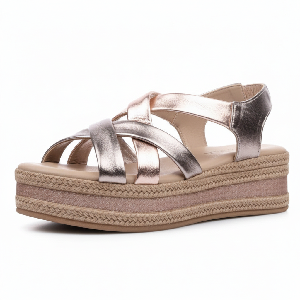 Sandali Donna Cinzia Soft IEL15088 Vera Pelle, Rosa cipria e Argento Laminato, Platform