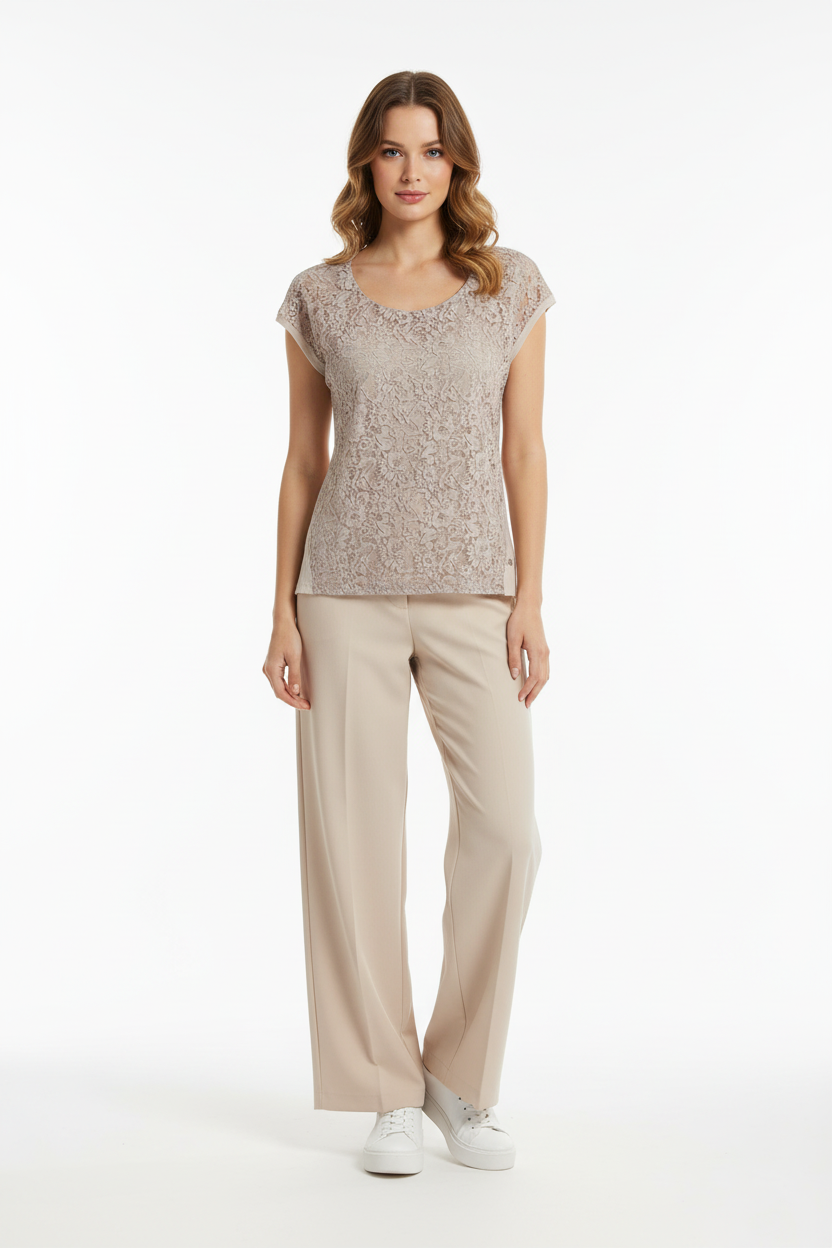 T-Shirt Donna NeroGiardini P561910D Maglina e Pizzo Beige