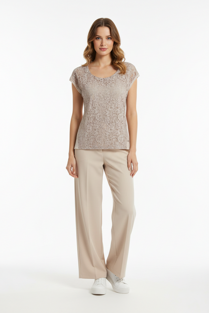T-Shirt Donna NeroGiardini P561910D Maglina e Pizzo Beige