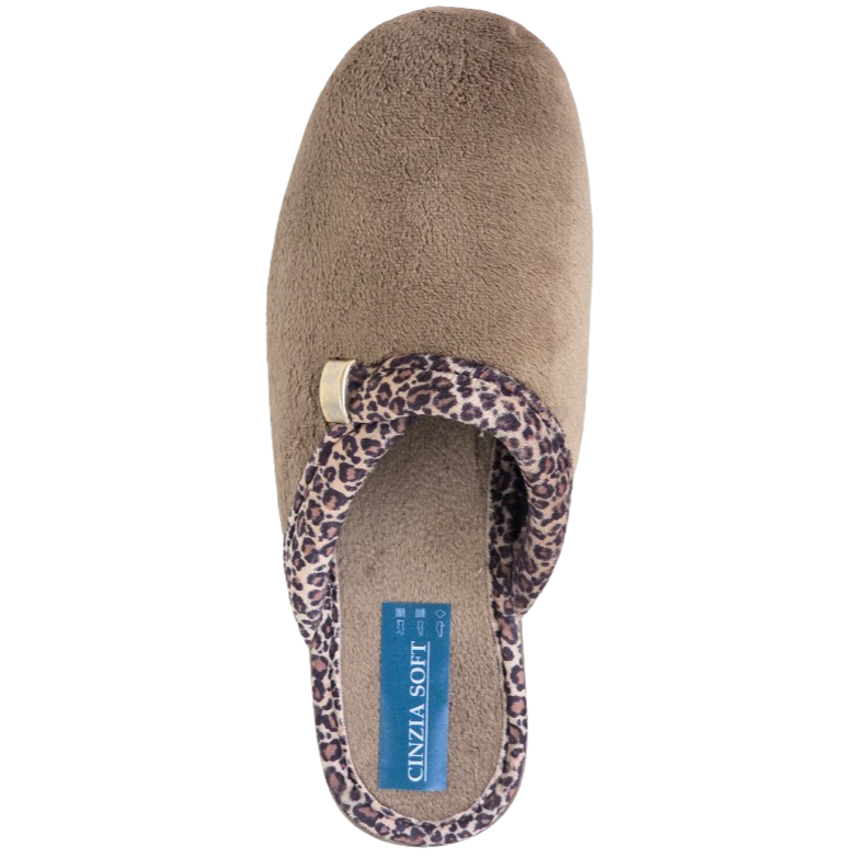 Cinzia Soft, IEA3506, Ciabatte Pantofole Donna in Velour Beige con Bordo Leopardato, Comfort