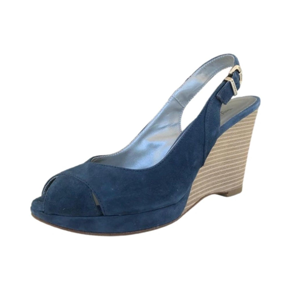 Scarpe spuntate con zeppa, Nero Giardini, Open Toe Blu, Vera Pelle Camoscio, P000641