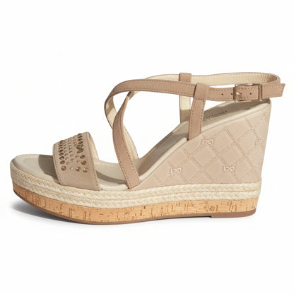 Sandali con zeppa, Donna, NeroGiardini, P510742D, Beige, Vera pelle scamosciata, Strass