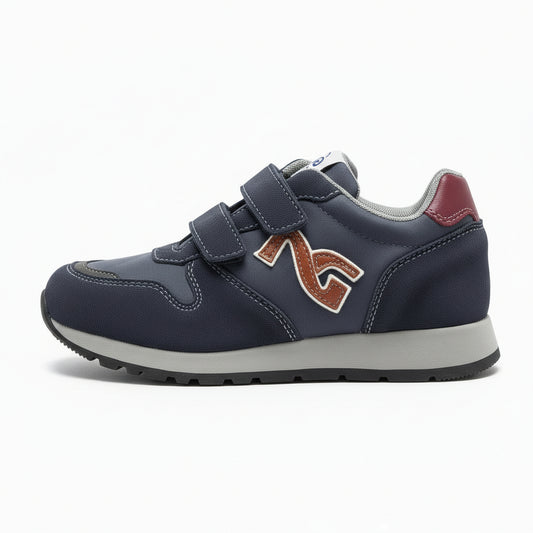 Sneakers Nero Giardini, A629950M, Vera Pelle Scamosciata, Tessuto, Blu Indios, Grigio, Logo Rosso Bordeaux