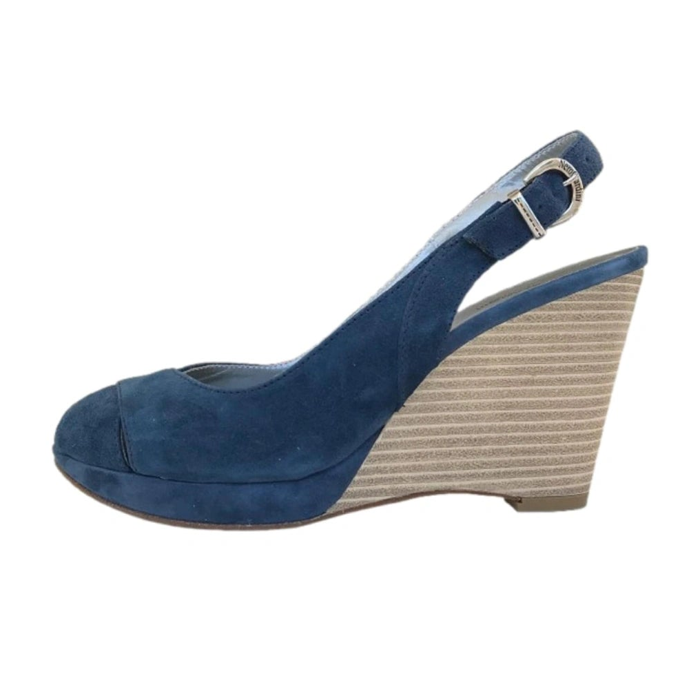 Scarpe spuntate con zeppa, Nero Giardini, Open Toe Blu, Vera Pelle Camoscio, P000641