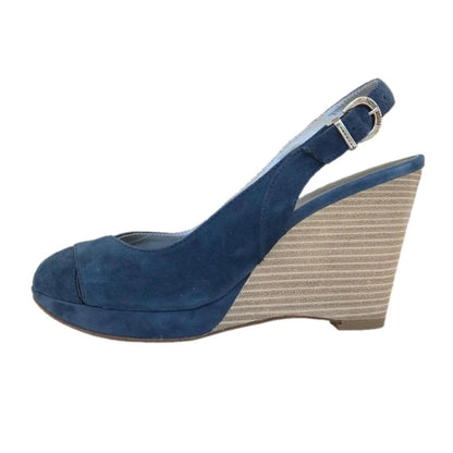 Scarpe spuntate con zeppa, Nero Giardini, Open Toe Blu, Vera Pelle Camoscio, P000641