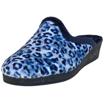 Cinzia Soft, IEA83019, Ciabatte Pantofole Azzurro Blu Velour Animalier Leopardato, Comfort