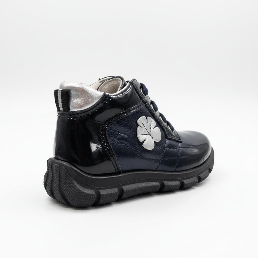 Scarpe da bambina, Blu, Vera Pelle laminata, Fiore Argento, 709 Safari Kid's, - 19 EU