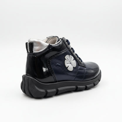 Scarpe da bambina, Blu, Vera Pelle laminata, Fiore Argento, 709 Safari Kid's, - 19 EU