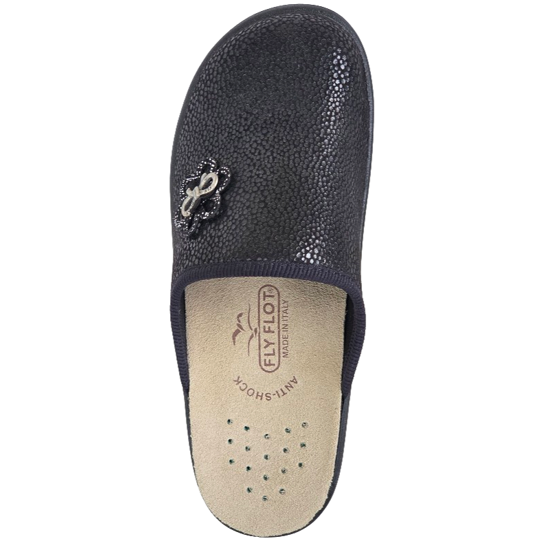 Fly Flot 35959 Ciabatte Pantofole Donna, Ciabatte Chiuse con Plantare Estraibile in Vera Pelle, Nero