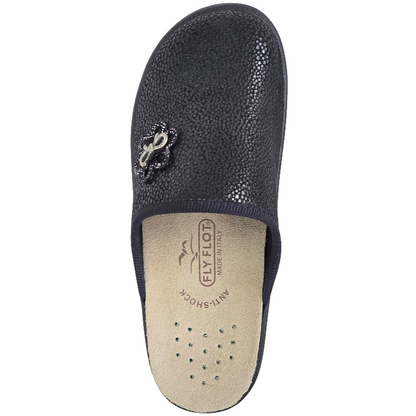 Fly Flot 35959 Ciabatte Pantofole Donna, Ciabatte Chiuse con Plantare Estraibile in Vera Pelle, Nero