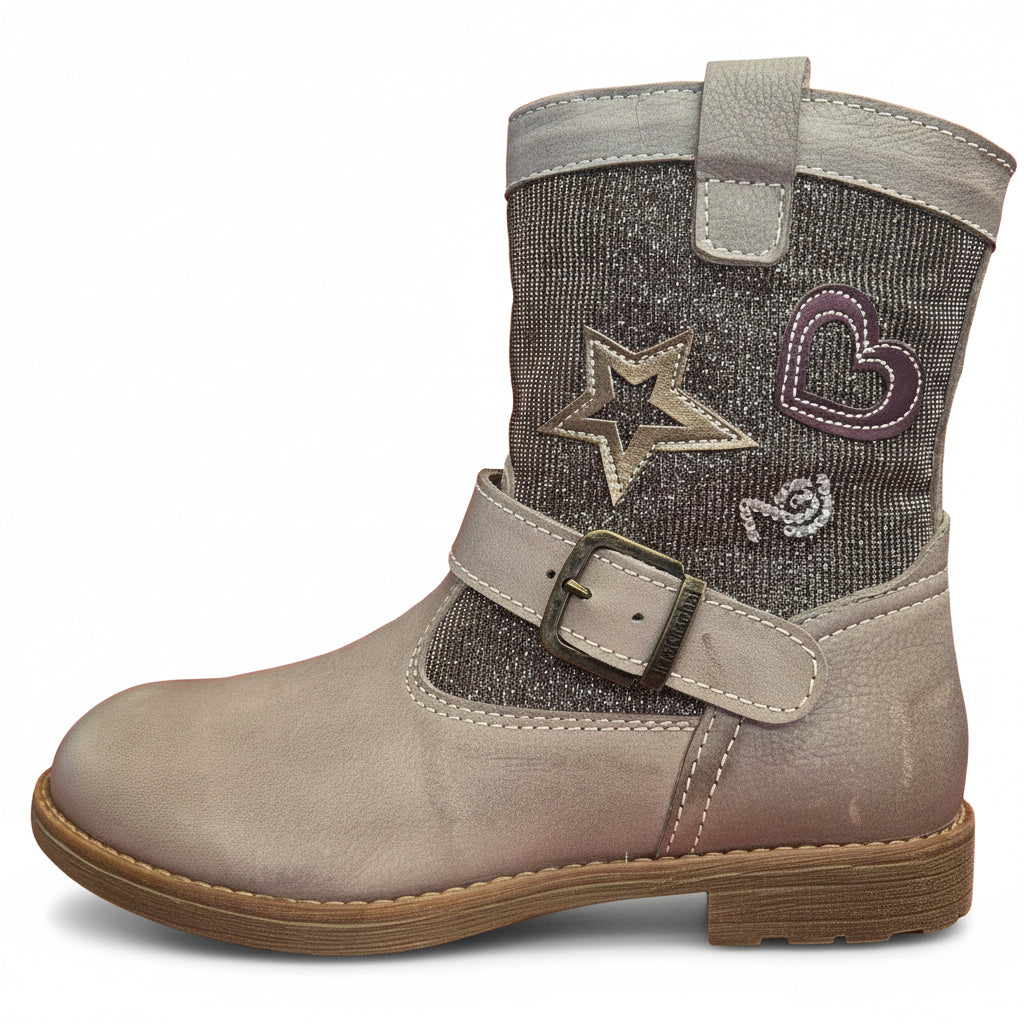 NeroGiardini Stivali Bambina, Vera Pelle con Glitter, Grigio, Zip