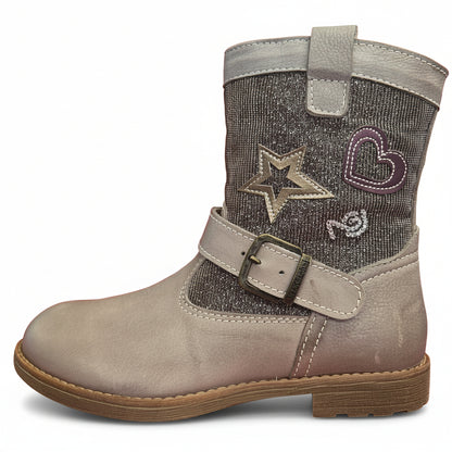 NeroGiardini Stivali Bambina, Vera Pelle con Glitter, Grigio, Zip