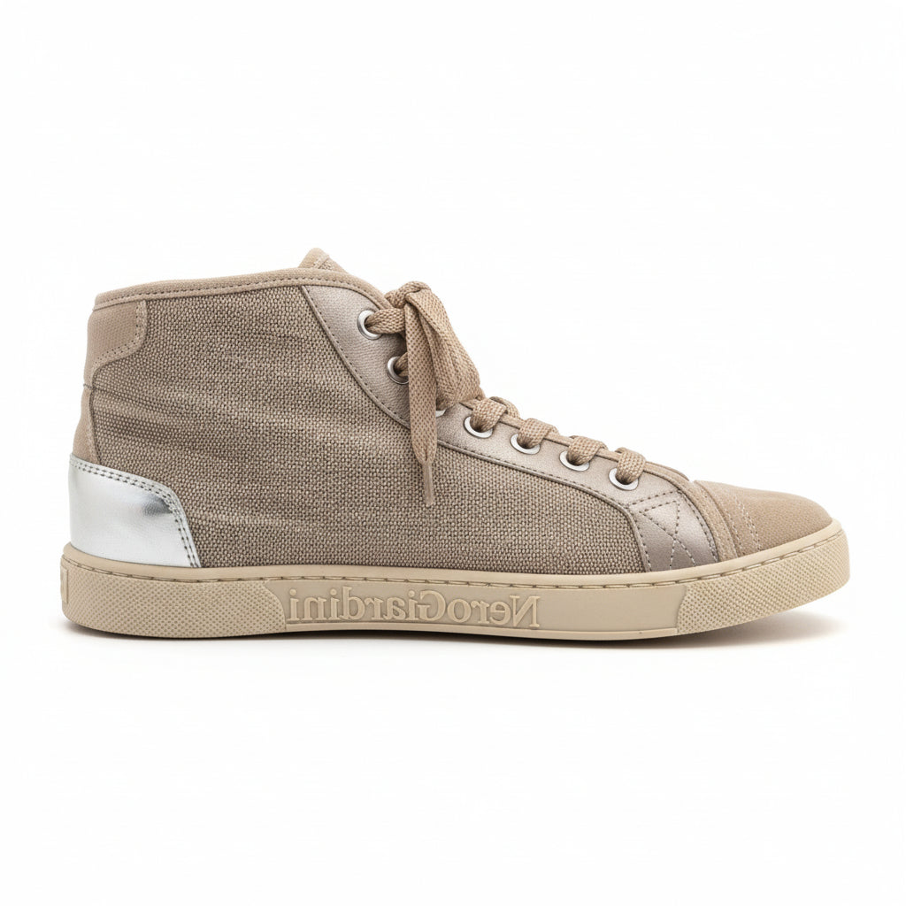 Sneakers Bambini Nero Giardini Sabbia Vera Pelle Tela Beige